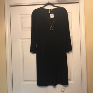 NWT Tacera size large Navy Blue Dress with copper colored necklace attached.